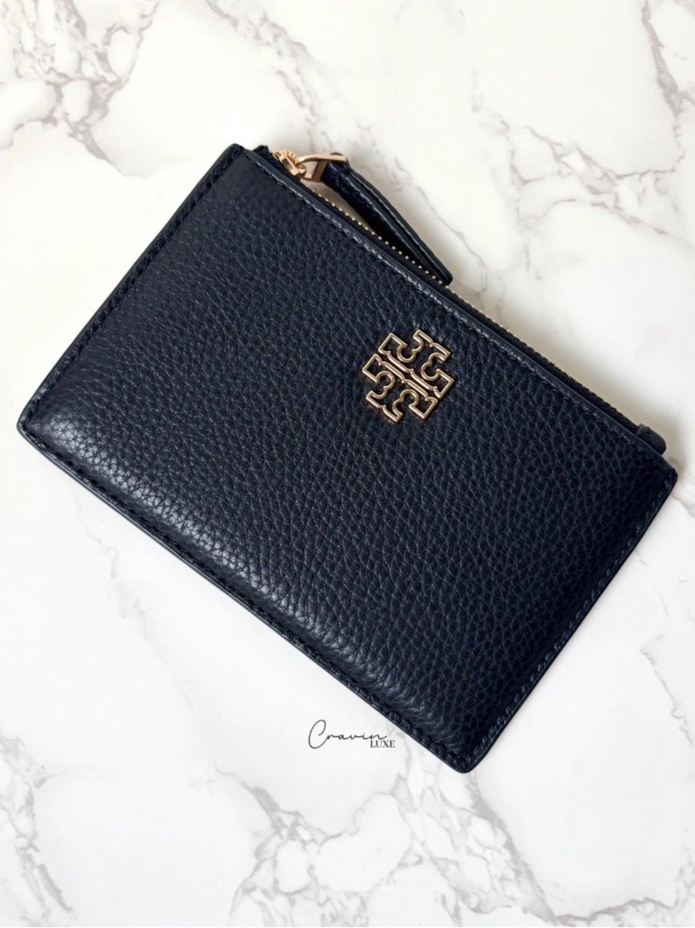 Tory Burch Black Pebbled Leather Card Case Wallet NWOT Never Used